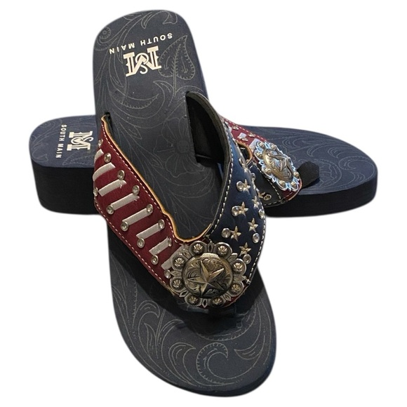 South Main Shoes - Women's Black and Red Embellished Sandals